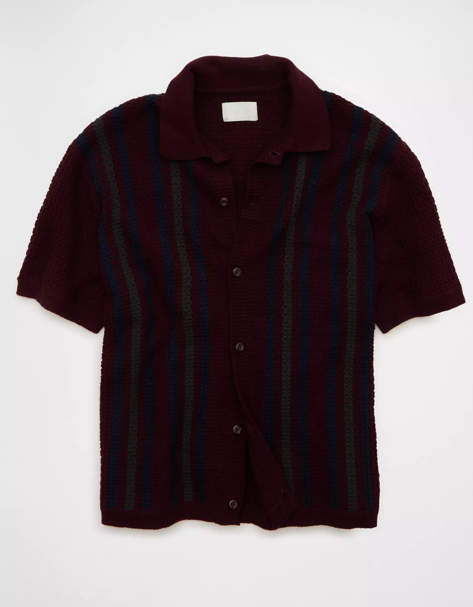 Relaxed Fit Striped Full‑Button Short Sleeve Knit Sweater