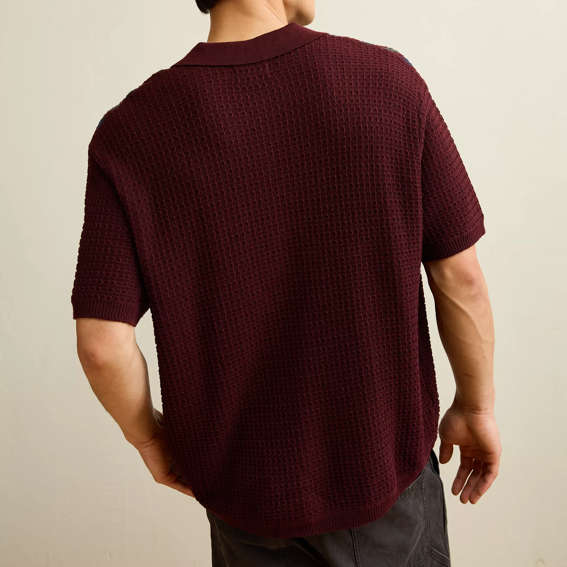 Relaxed Fit Striped Full‑Button Short Sleeve Knit Sweater