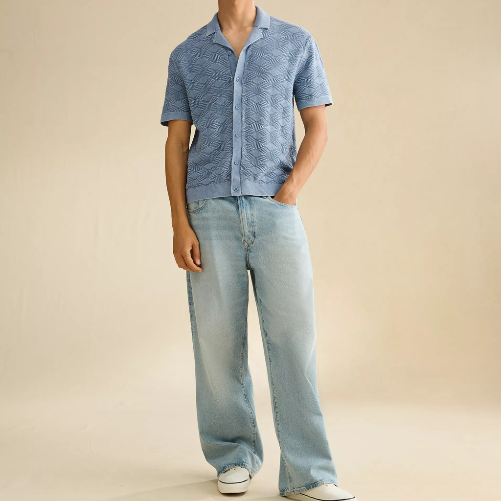 Standard Fit Garment‑Washed Knit Mens Short Sleeve Polo Shirt