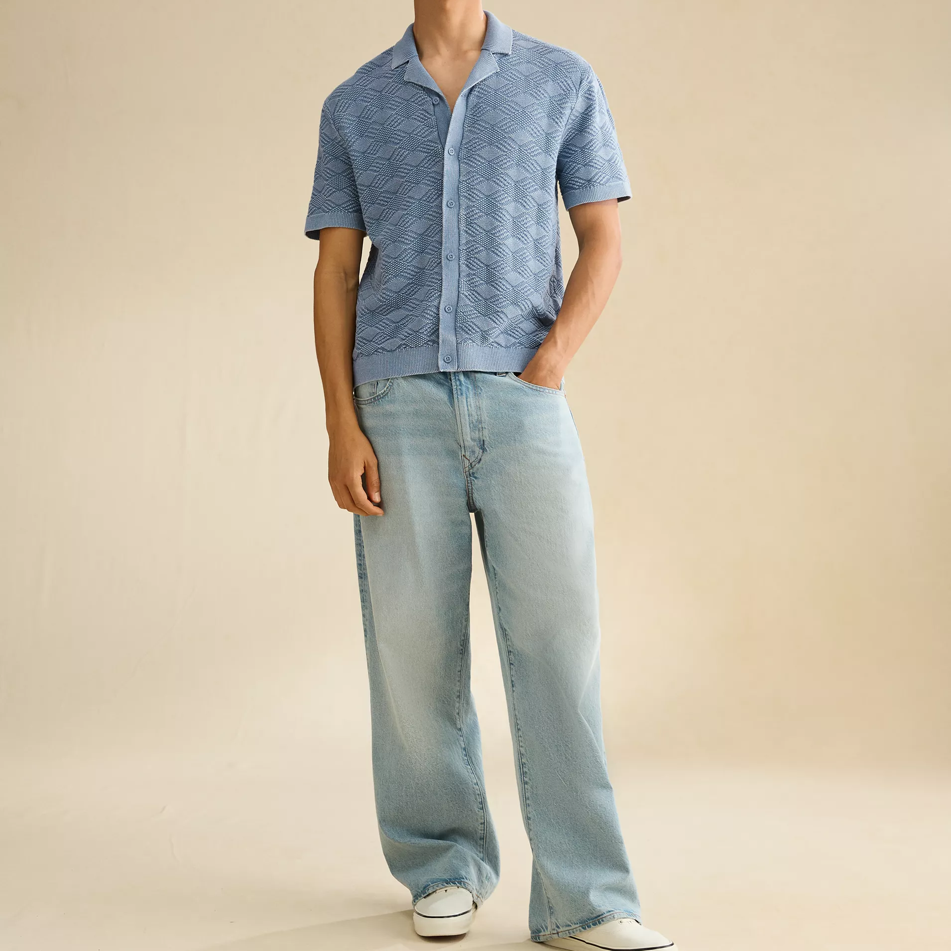 Standard Fit Garment‑Washed Knit Mens Short Sleeve Polo Shirt