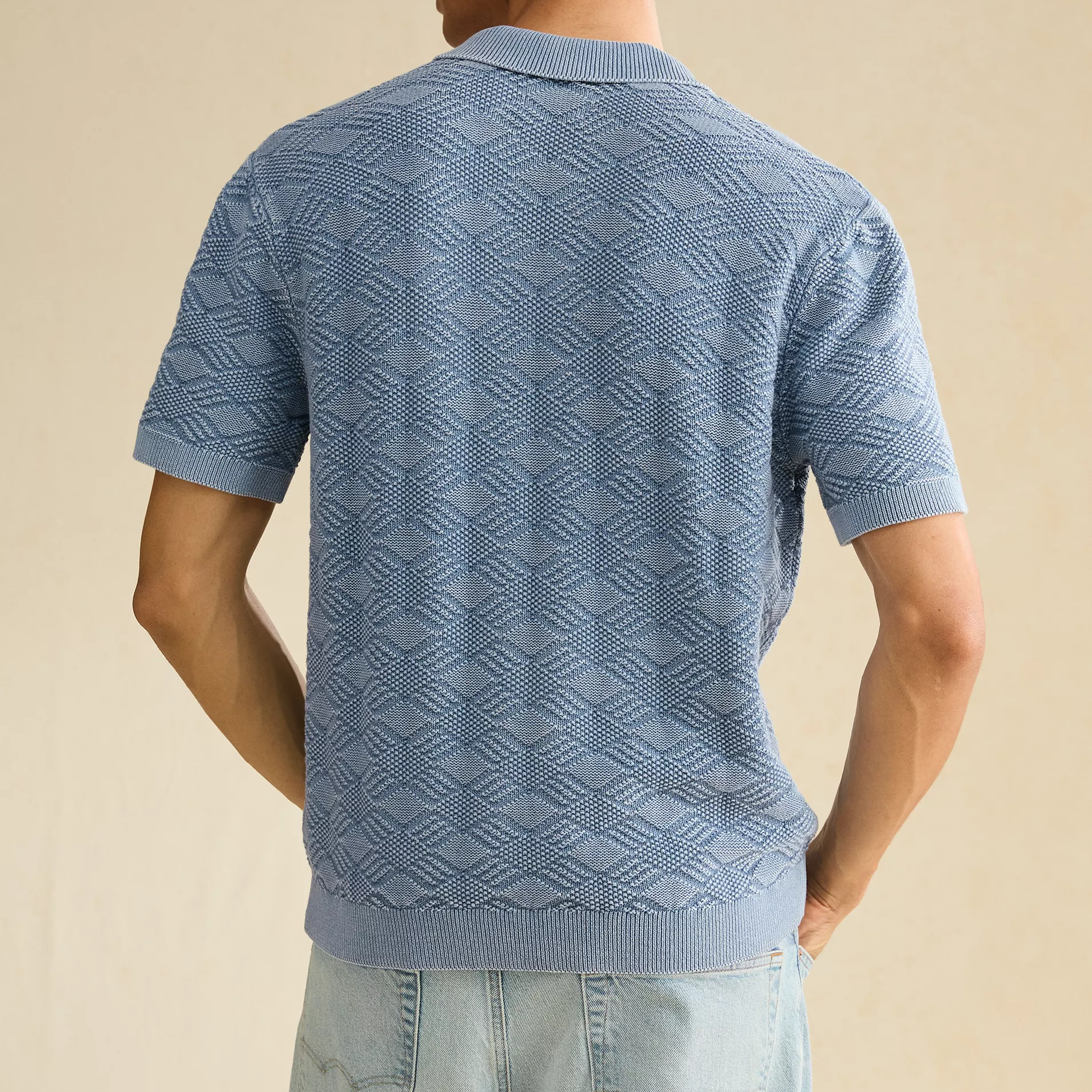 Standard Fit Garment‑Washed Knit Mens Short Sleeve Polo Shirt