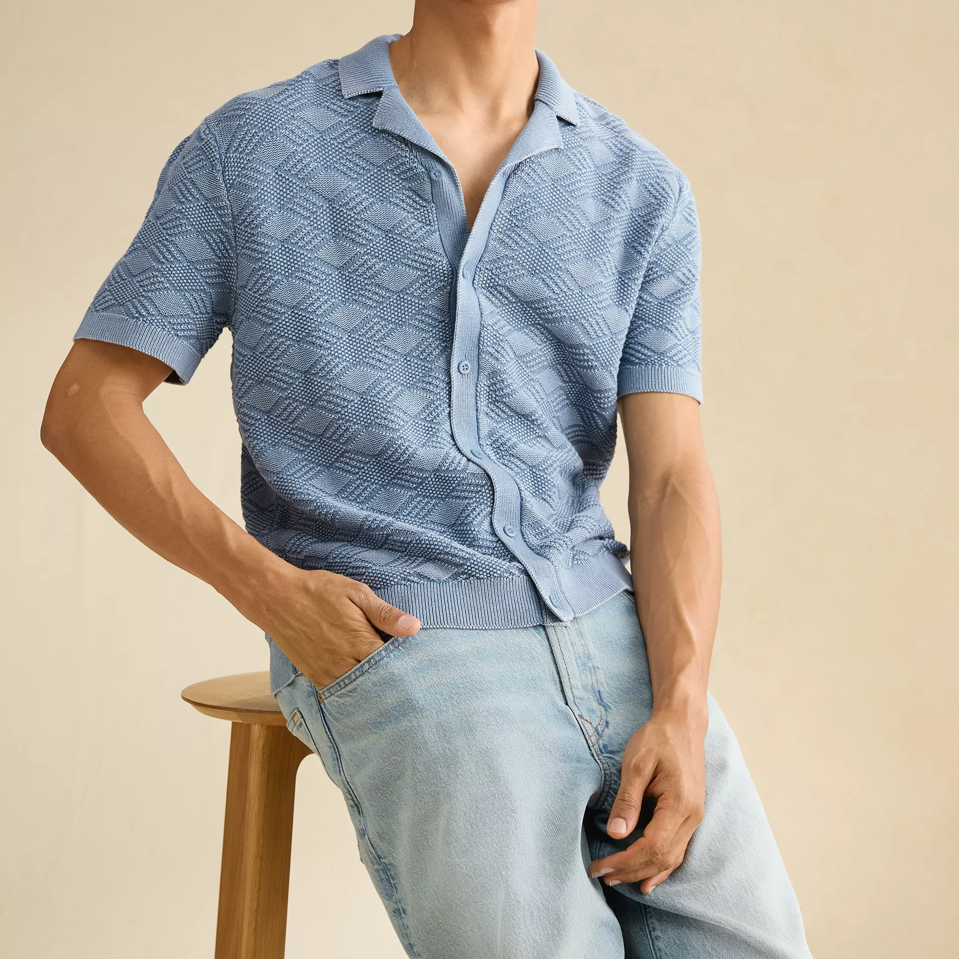 Standard Fit Garment‑Washed Knit Mens Short Sleeve Polo Shirt