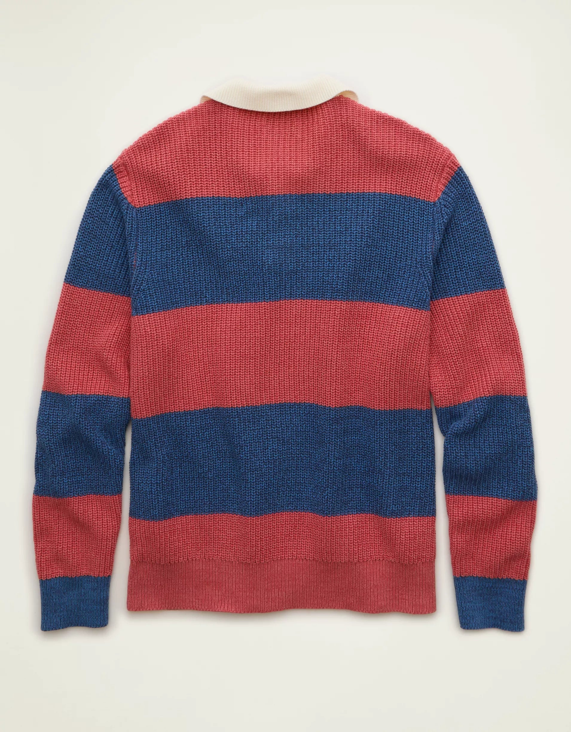 Standard Fit Block‑Stripe Shaker‑Stitch Long Sleeve Rugby Sweater