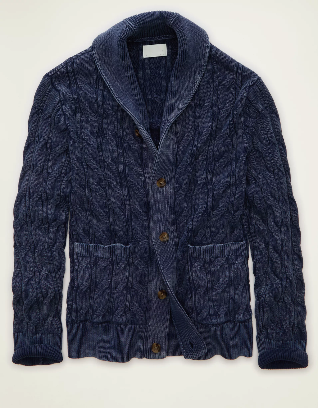 Classic Fit Chunky Cable‑Knit Shawl Collar Mens Cardigan Sweater