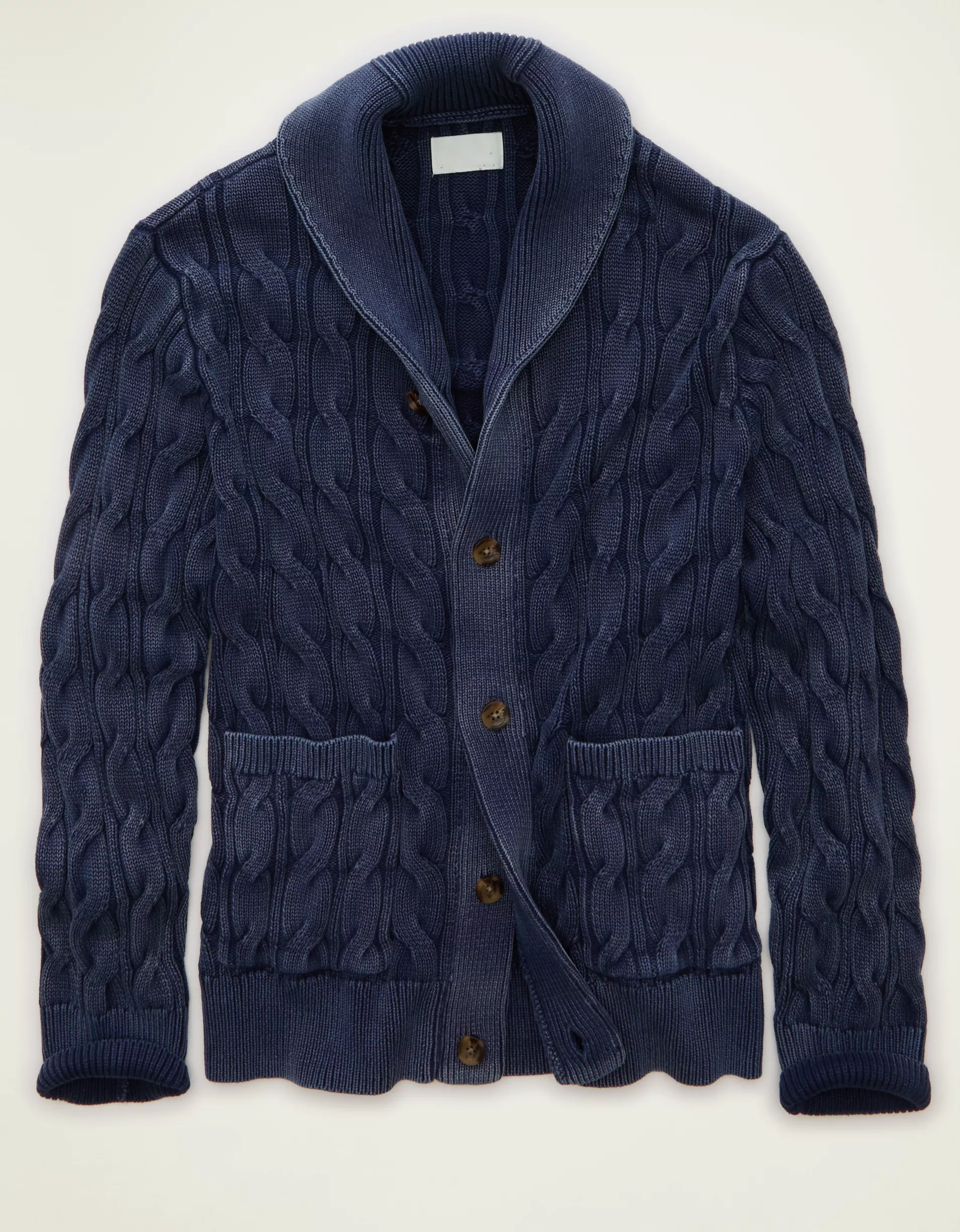 Classic Fit Chunky Cable‑Knit Shawl Collar Mens Cardigan Sweater