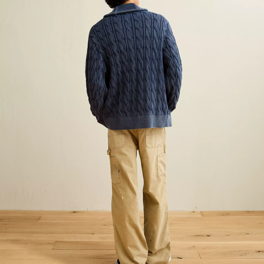 Classic Fit Chunky Cable‑Knit Shawl Collar Mens Cardigan Sweater