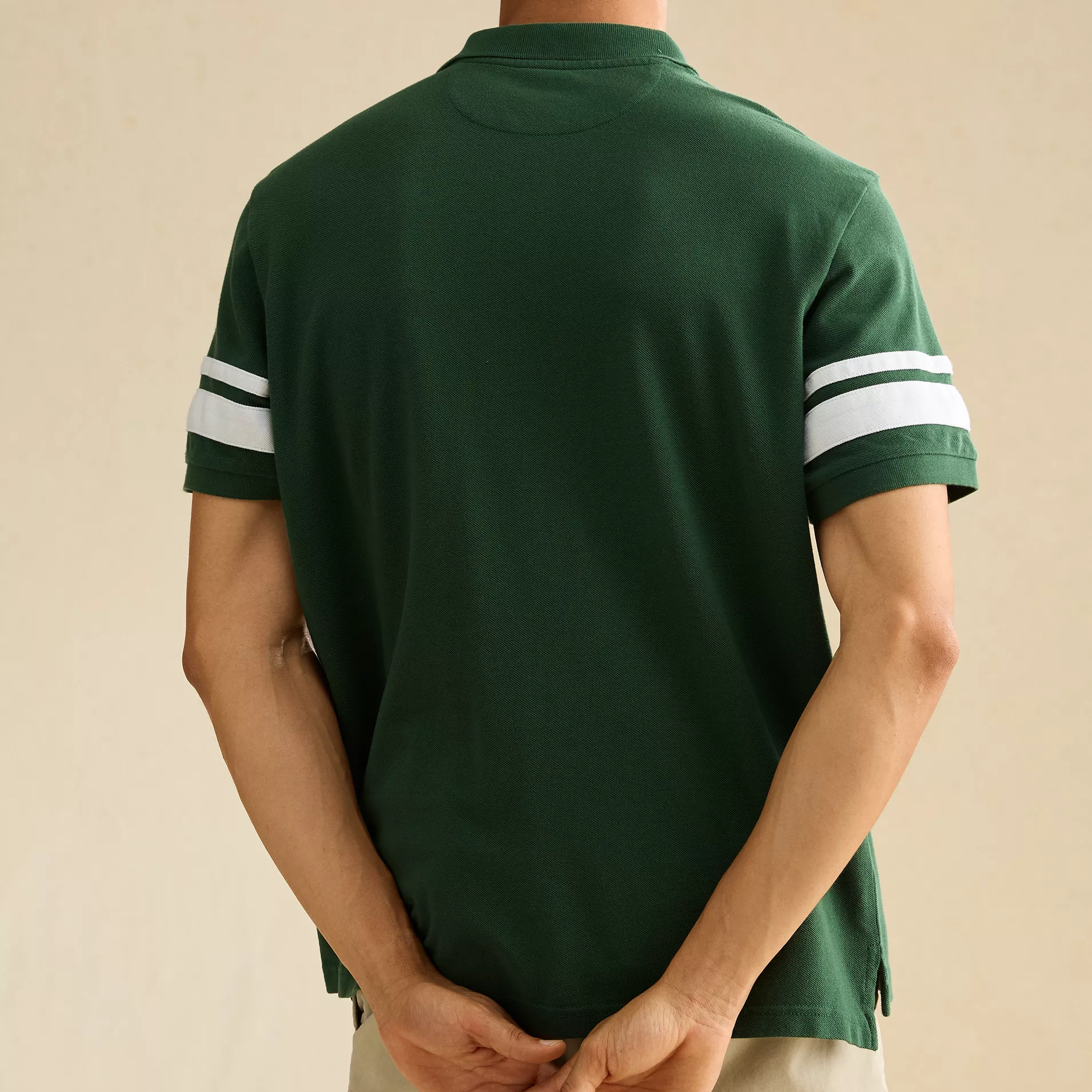 Standard Fit Applique‑Stripe Pique Mens Short Sleeve Polo Shirt