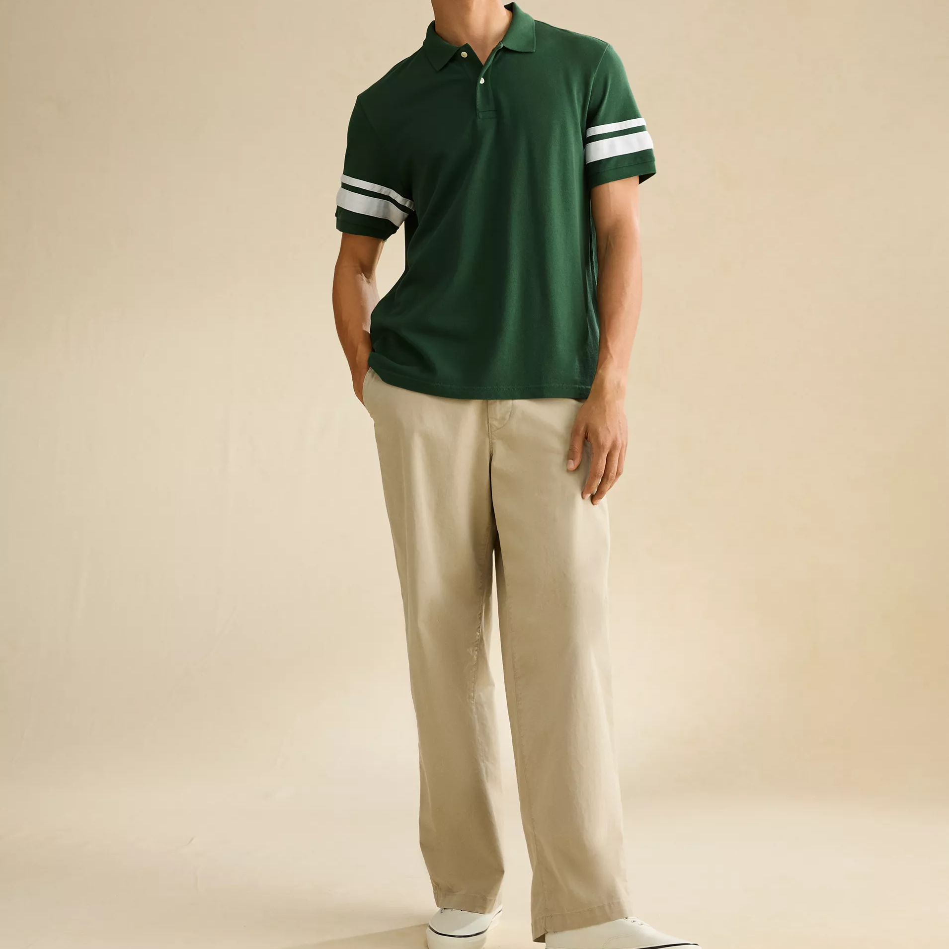 Standard Fit Applique‑Stripe Pique Mens Short Sleeve Polo Shirt