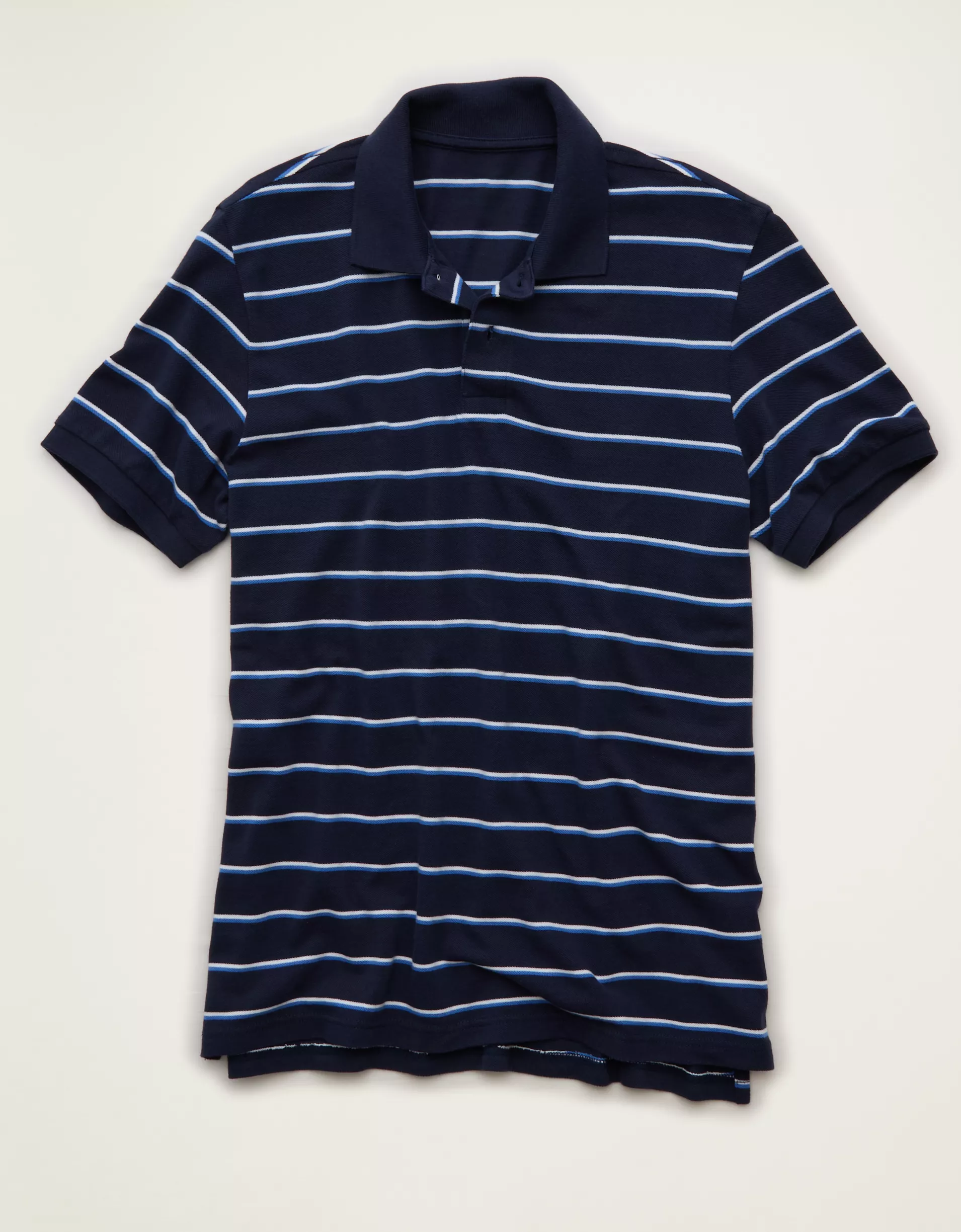 Standard Fit Garment‑Washed Striped Pique Mens Short Sleeve Polo Shirt