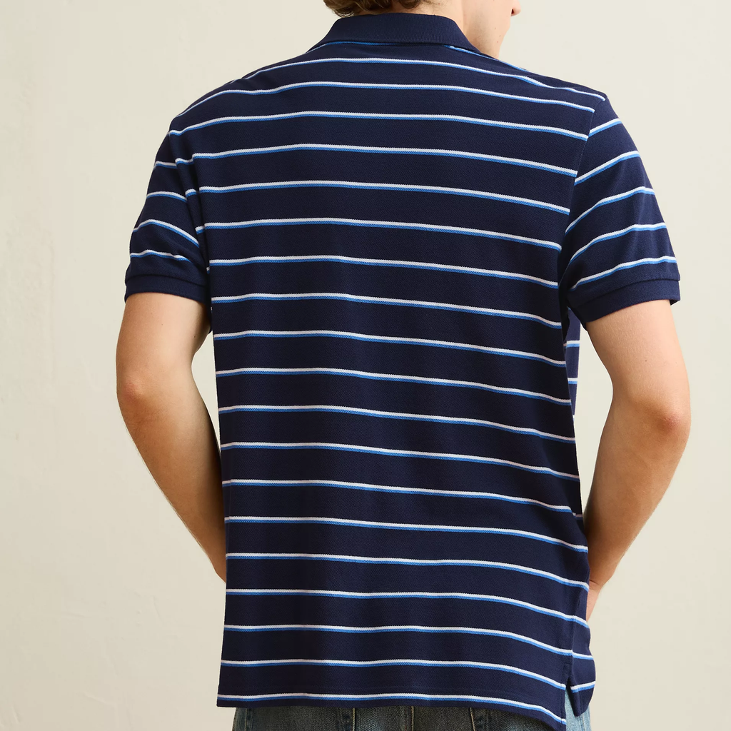 Standard Fit Garment‑Washed Striped Pique Mens Short Sleeve Polo Shirt