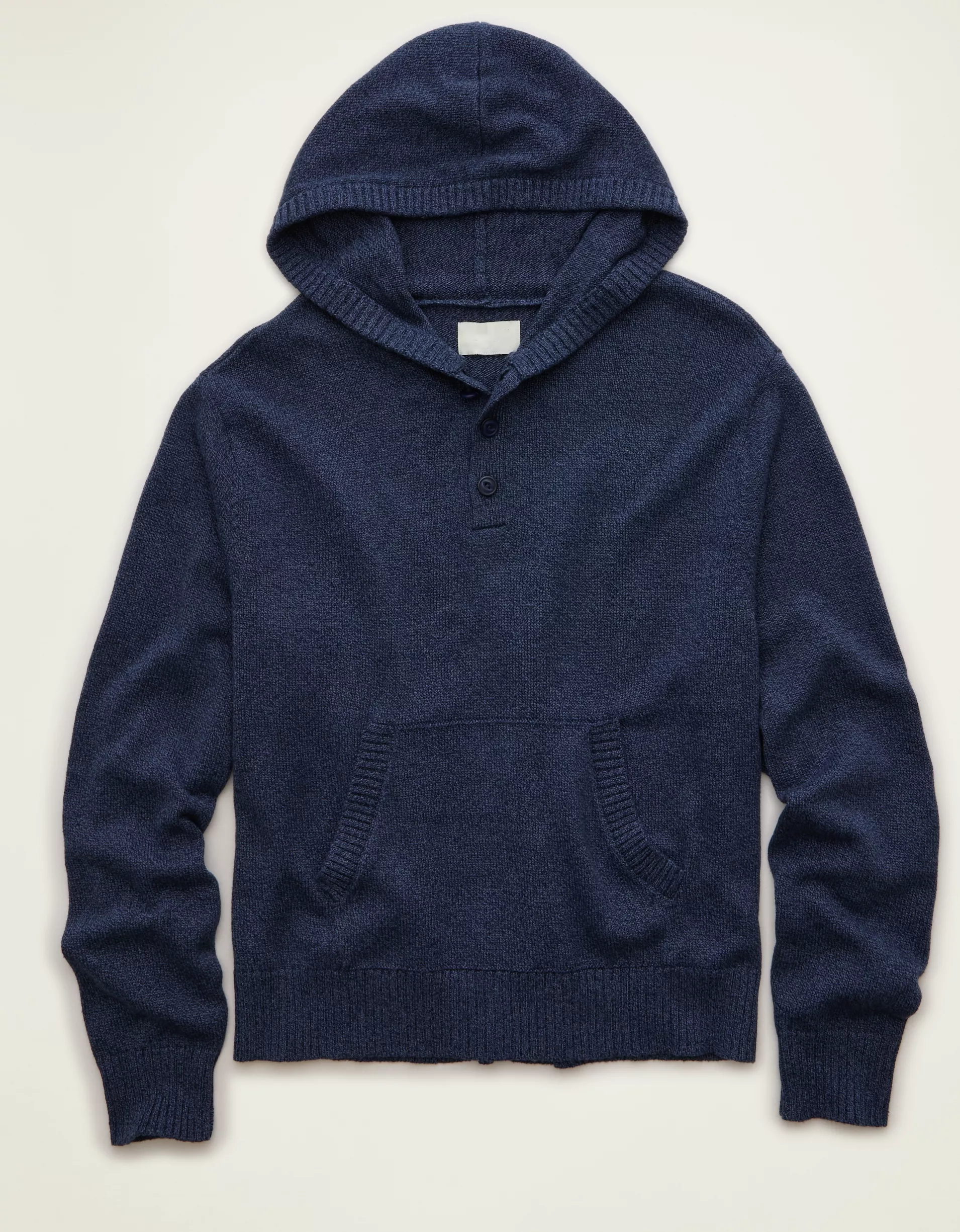 Standard Fit Textured Knit Drawstring Hooded Mens Sweater Hoodie