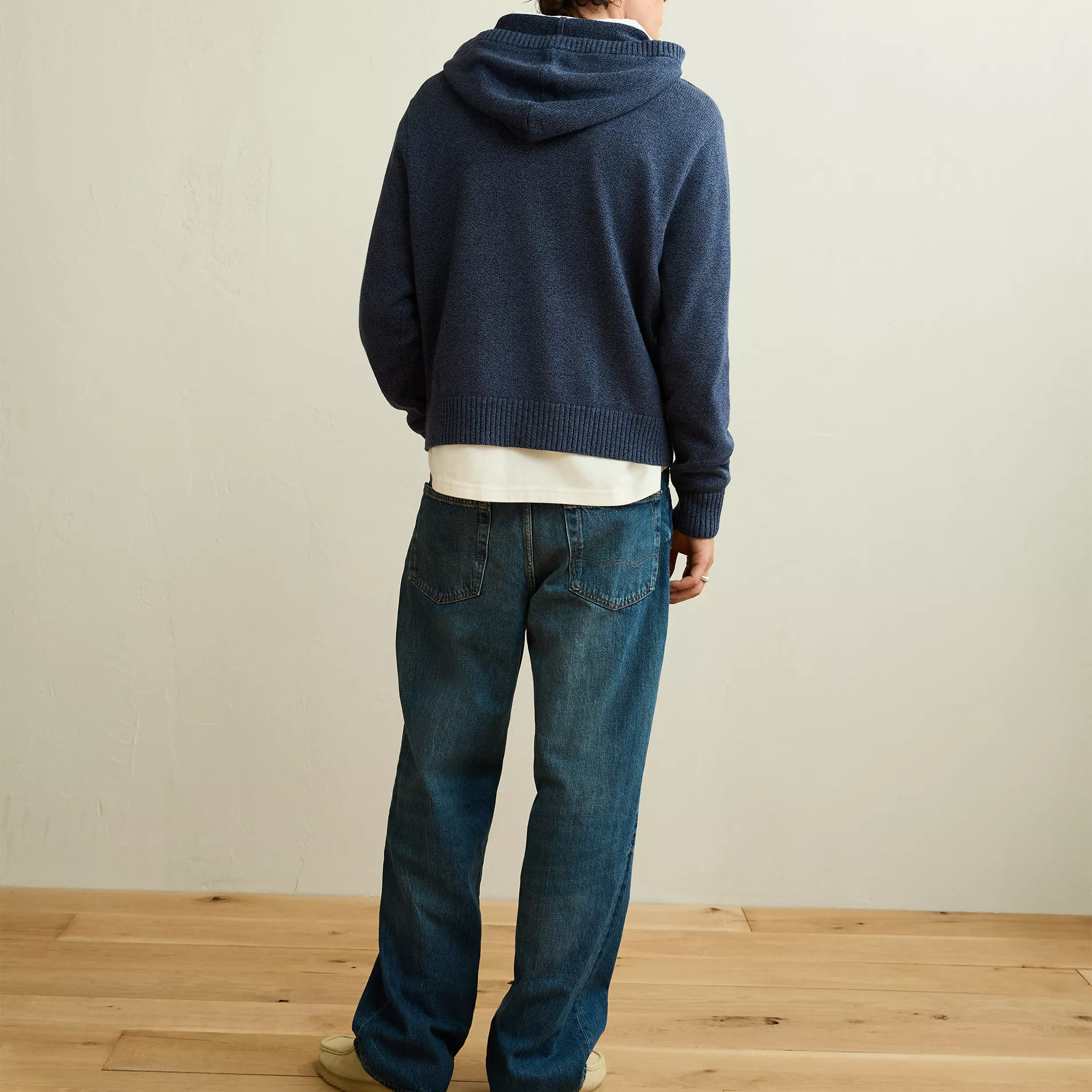Standard Fit Textured Knit Drawstring Hooded Mens Sweater Hoodie