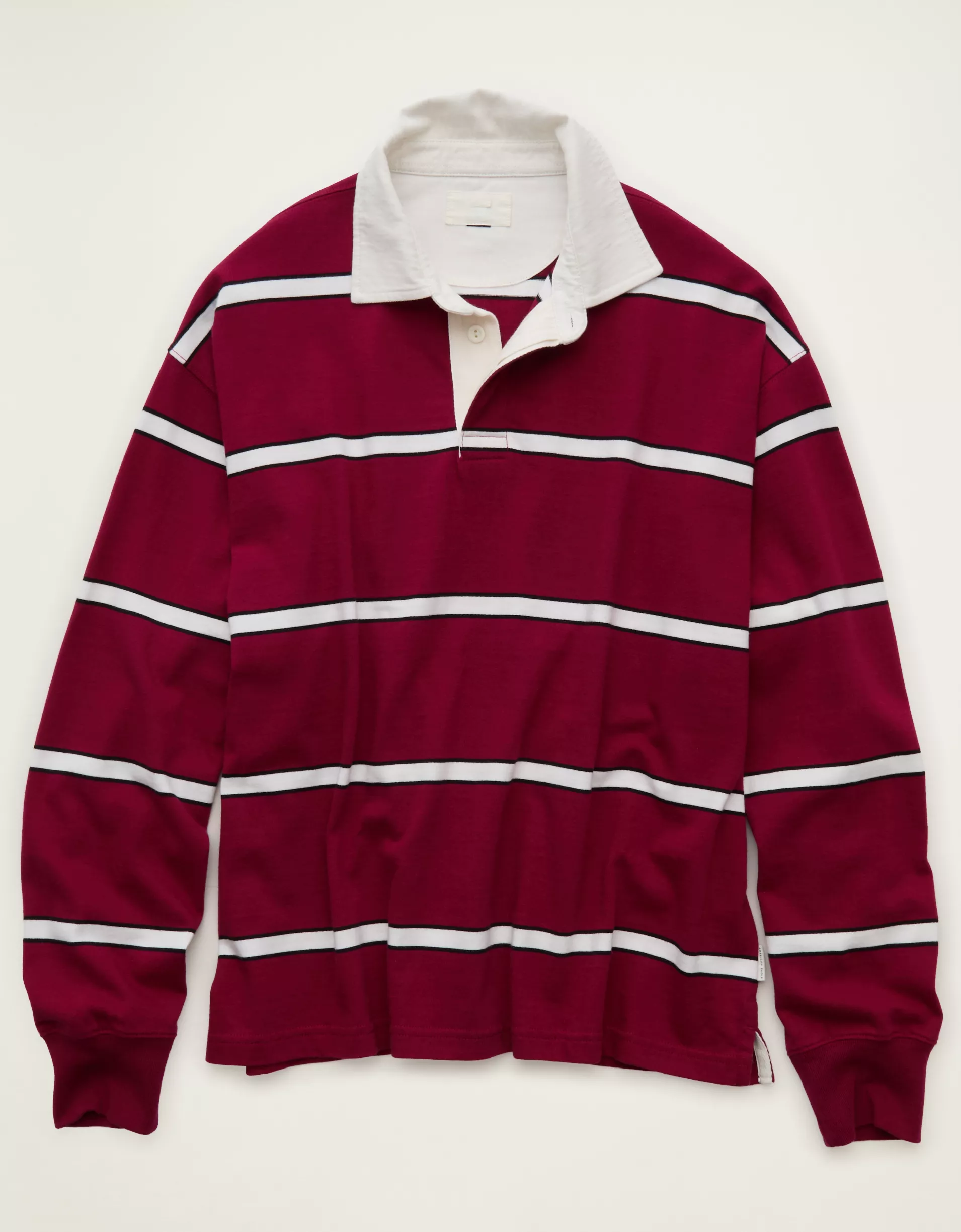 Boxy Fit Striped Heavyweight Mens Long Sleeve Rugby Polo Shirt
