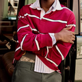 Boxy Fit Striped Heavyweight Mens Long Sleeve Rugby Polo Shirt