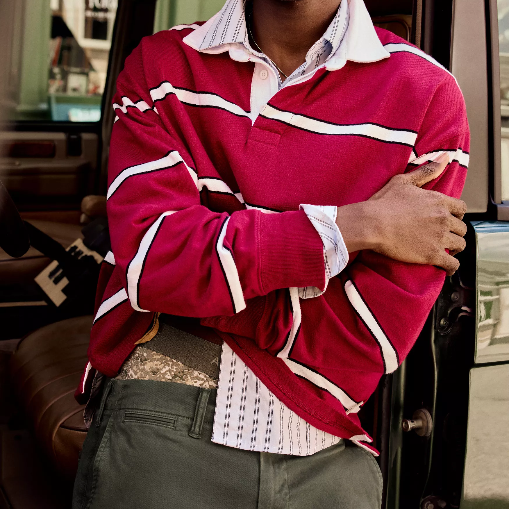 Boxy Fit Striped Heavyweight Mens Long Sleeve Rugby Polo Shirt
