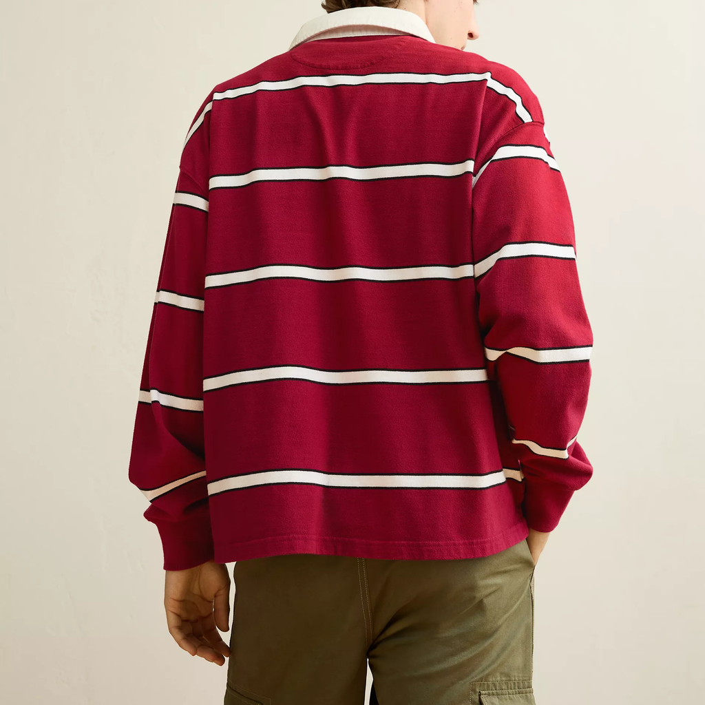 Boxy Fit Striped Heavyweight Mens Long Sleeve Rugby Polo Shirt